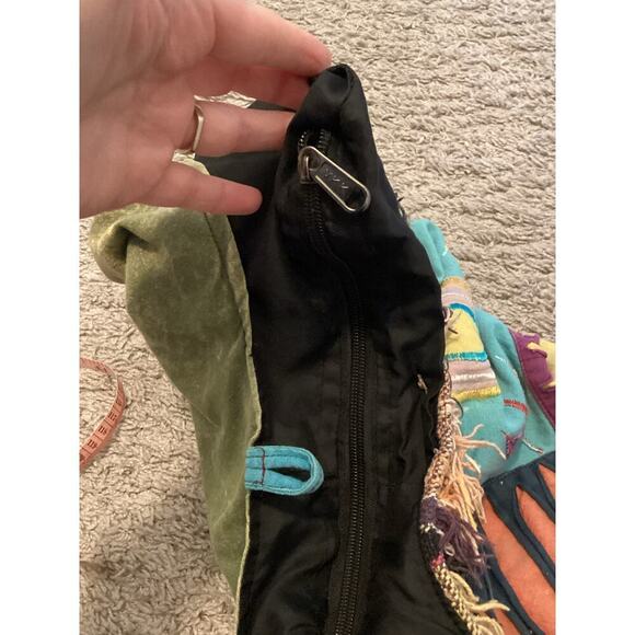 Fabric Owl Hobo Bag Cotton Blue Brown Hippie Bohemian Indie Emo Crow Patchwork - Picture 6 of 12